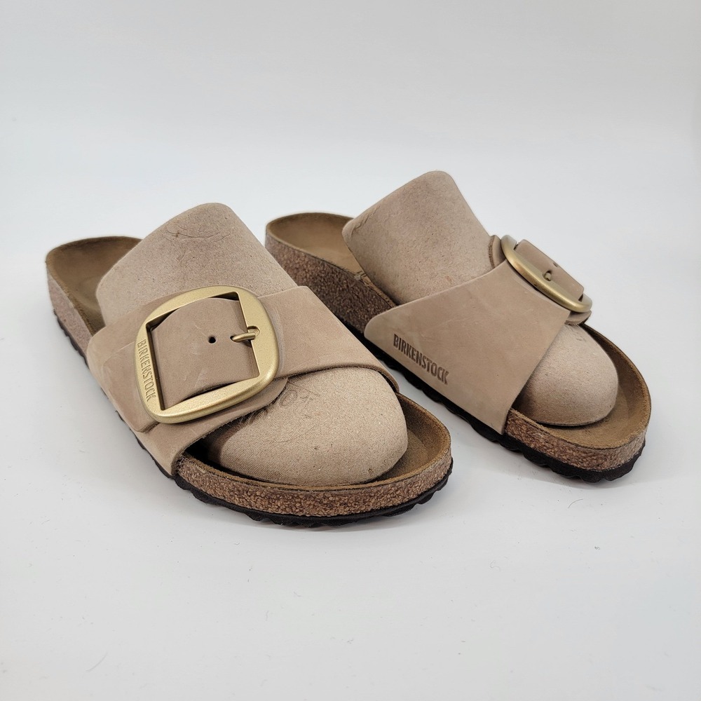 Birkenstock Madrid Big Buckle Women 40 L9 Taupe Nubuck Leather Slide Sandals